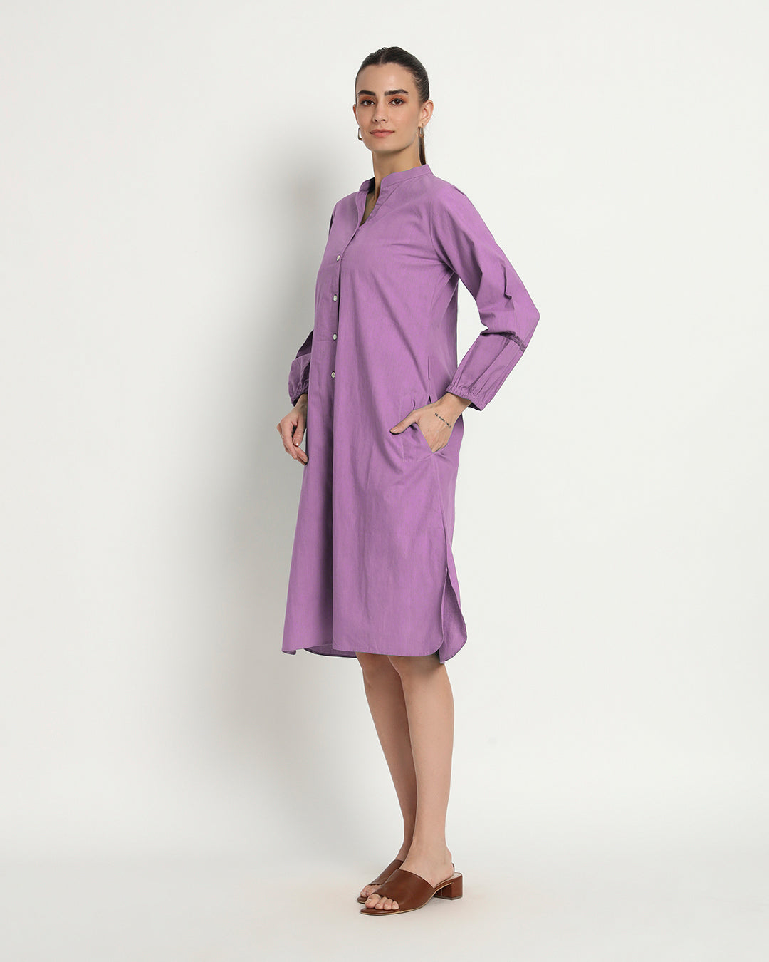 Wisteria Purple Modish Elegance Notch Neck Dress