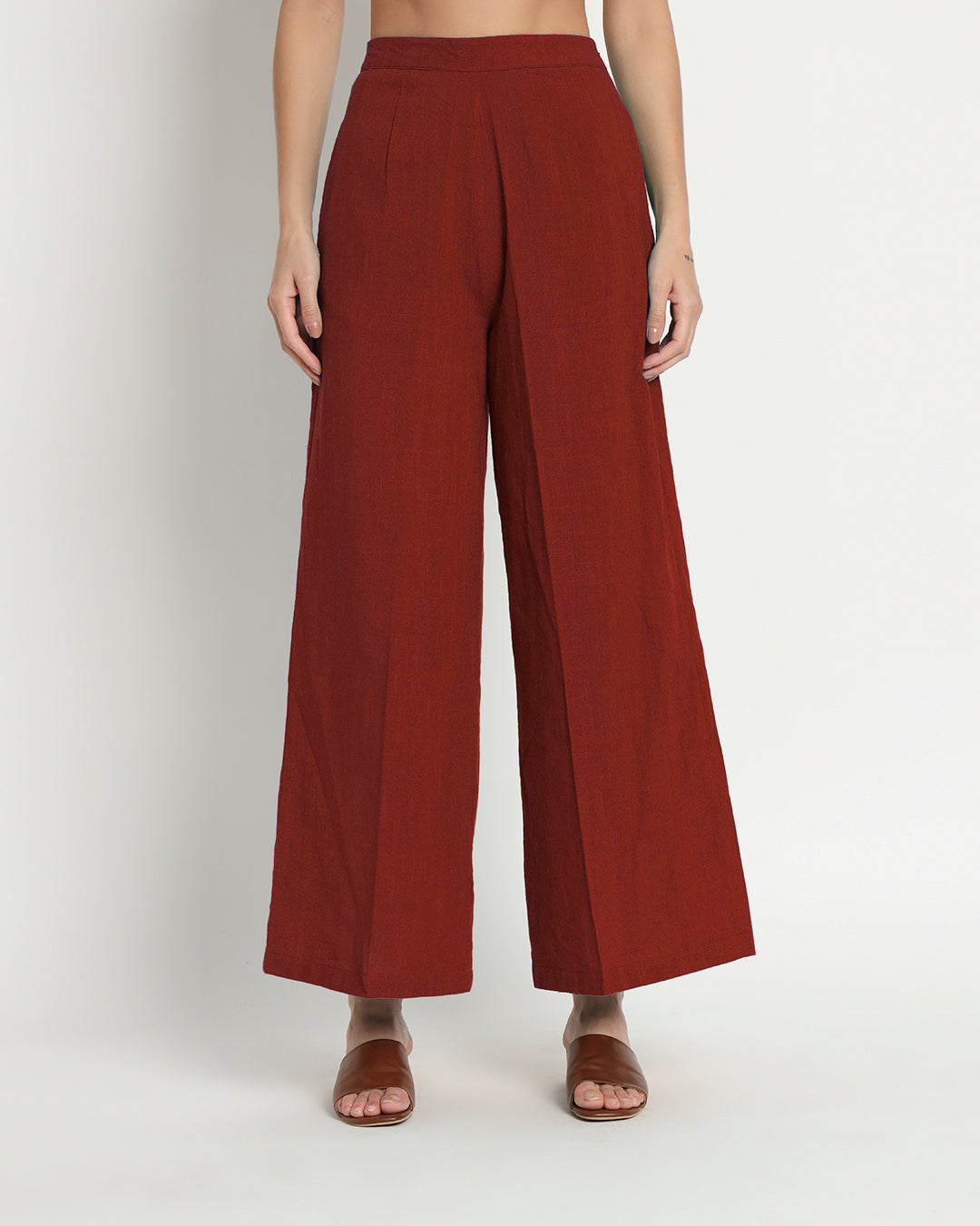 Russet Red Dreamy Flare Spaghetti Solid Co-ord Set