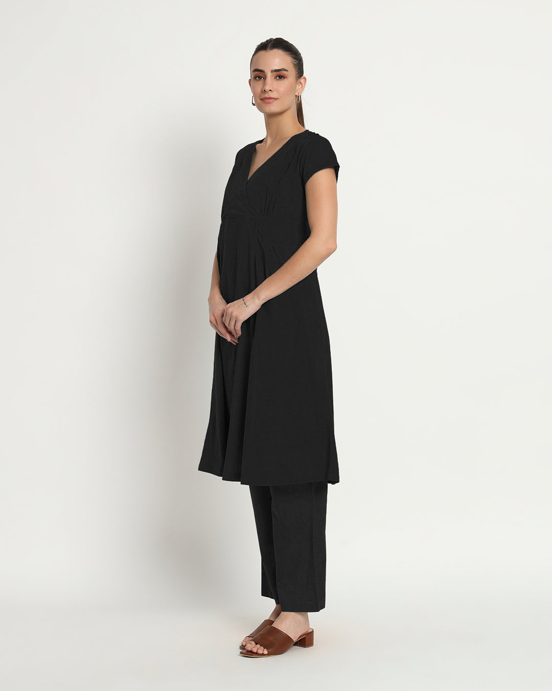 Classic Black Voguish Verve V Neck Solid Co-ord Set