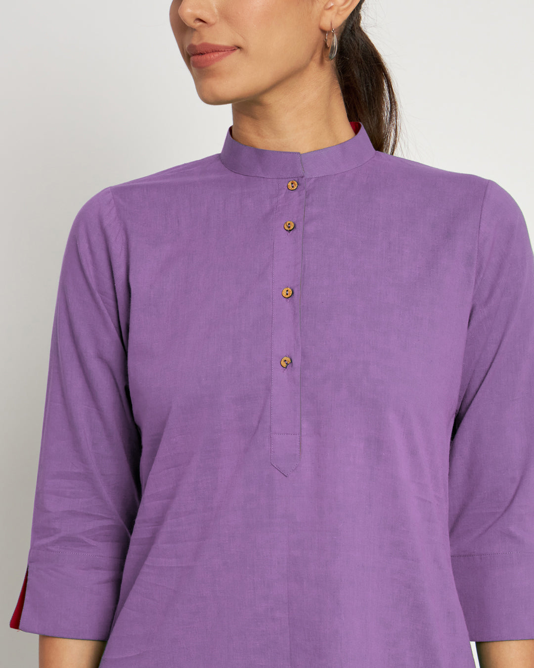 Wisteria Purple Band Collar Neck Solid Kurta (Without Bottoms)