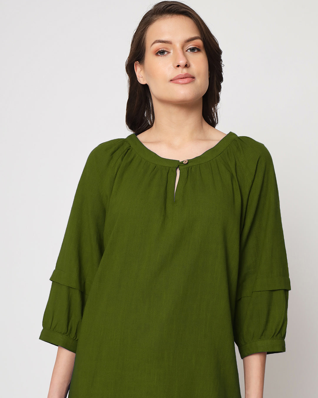 Greening Spring Button Neck Solid Top (Without Bottoms)