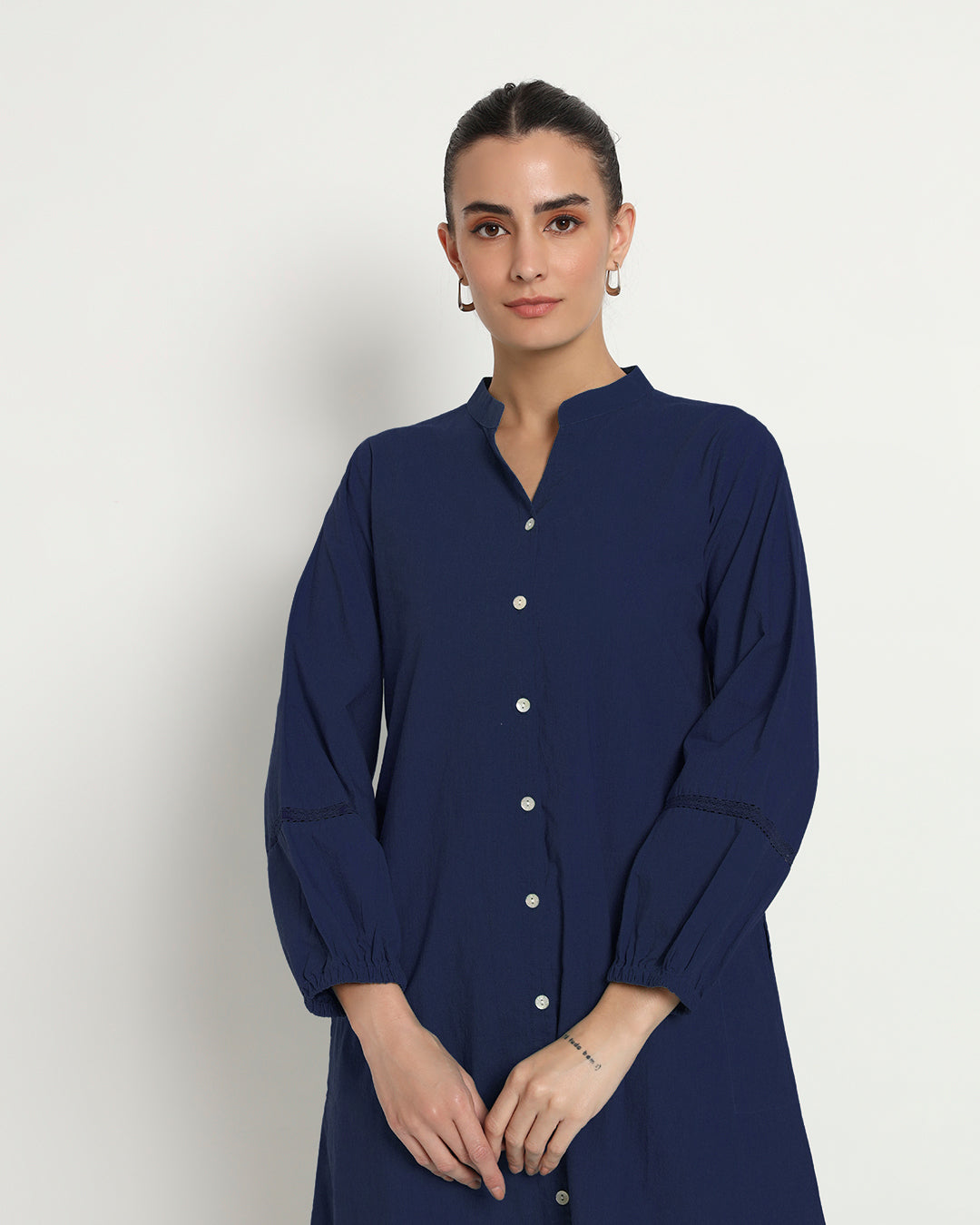Midnight Blue Modish Elegance Notch Neck Dress