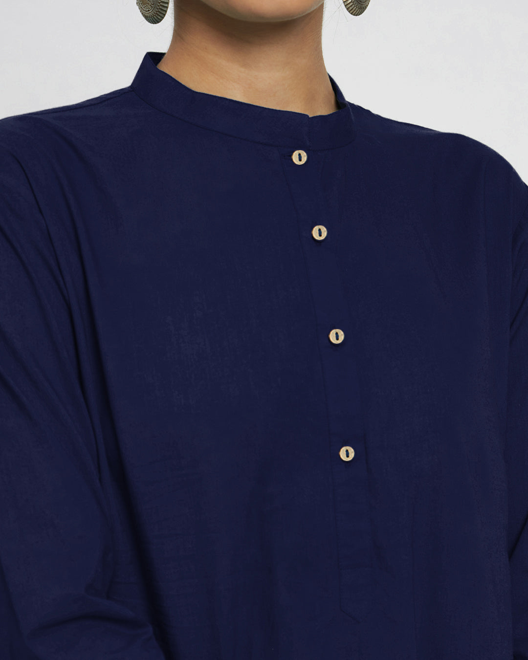 Midnight Blue Modern Mandarin Collar Solid Co-ord Set
