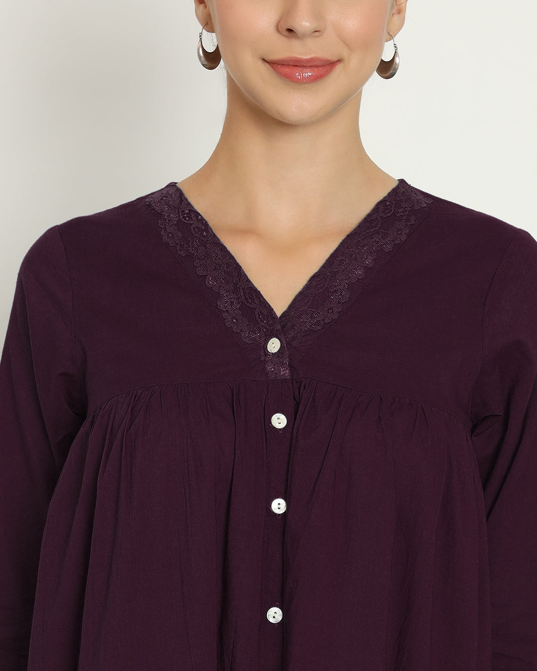 Plum Passion V Neck Stylish Slumber Nightdress