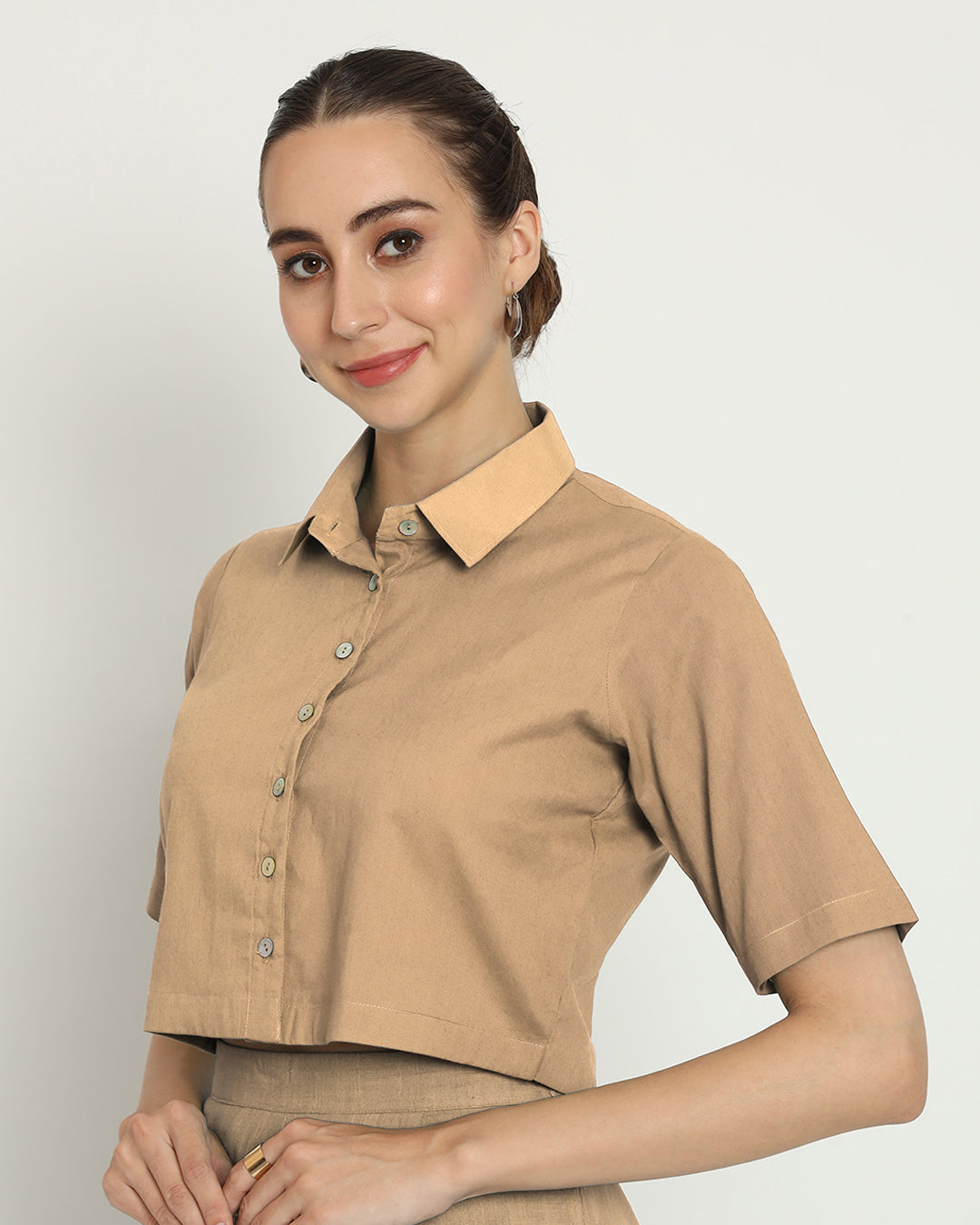 Day In Beige Cropped Shirt Blouse