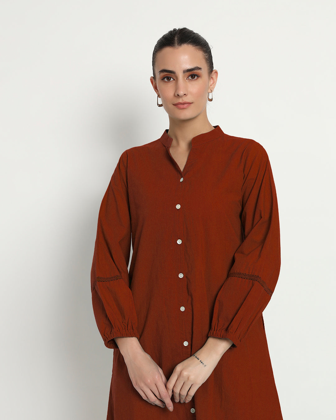 Russet Red Modish Elegance Notch Neck Dress