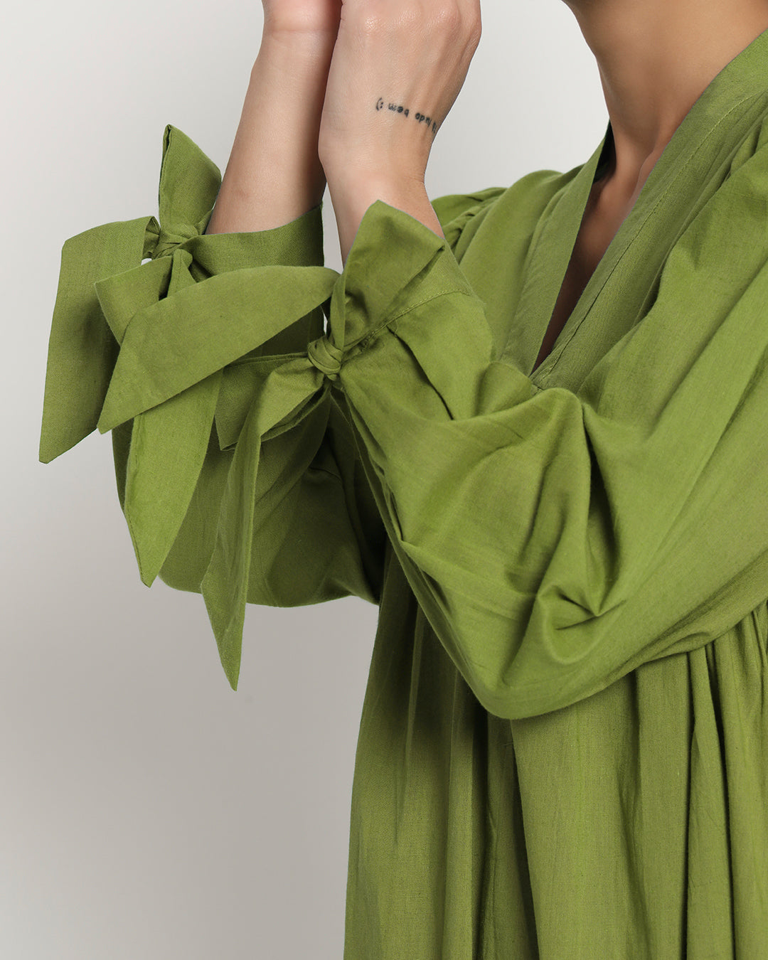 Sage Green Bowtiful Gathering V Neck Dress