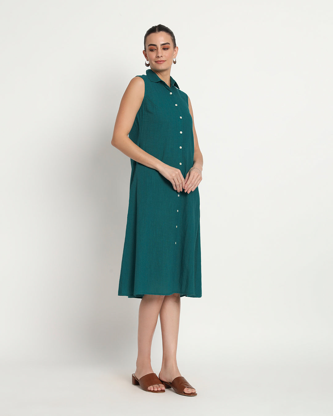 Deep Teal Artful A-Line Dress