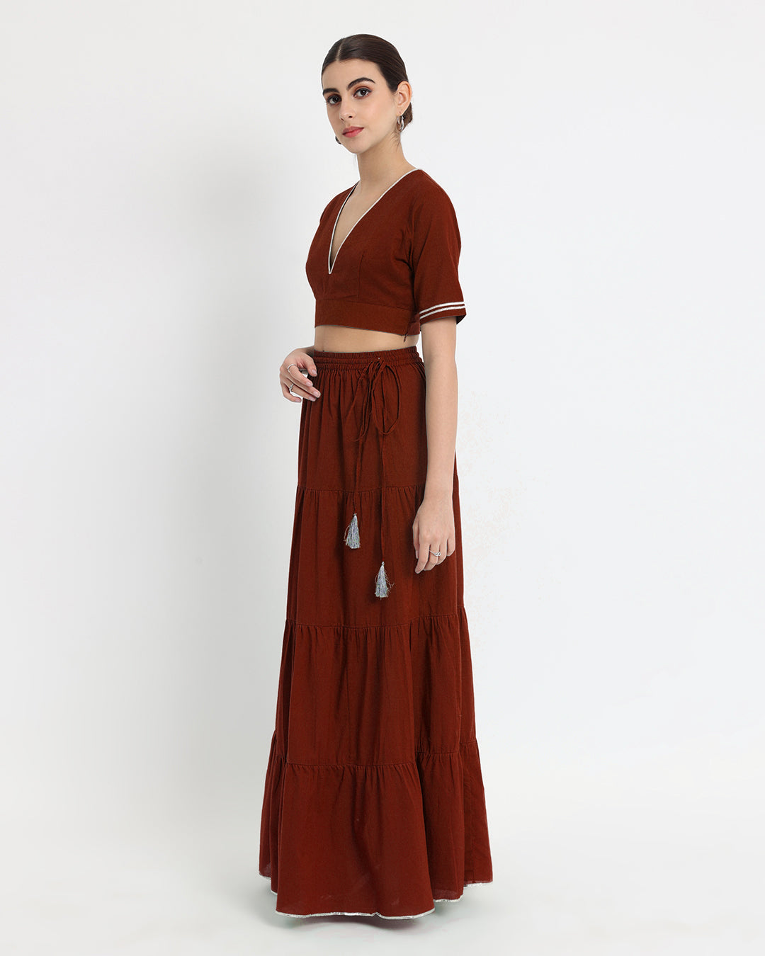 Russet Red Tiery Lace Royal Deep V Co-ord Set
