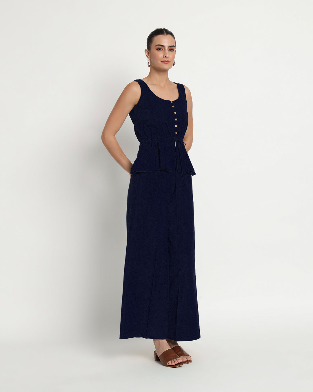Midnight Blue Peplum Paradise Solid Co-ord Set