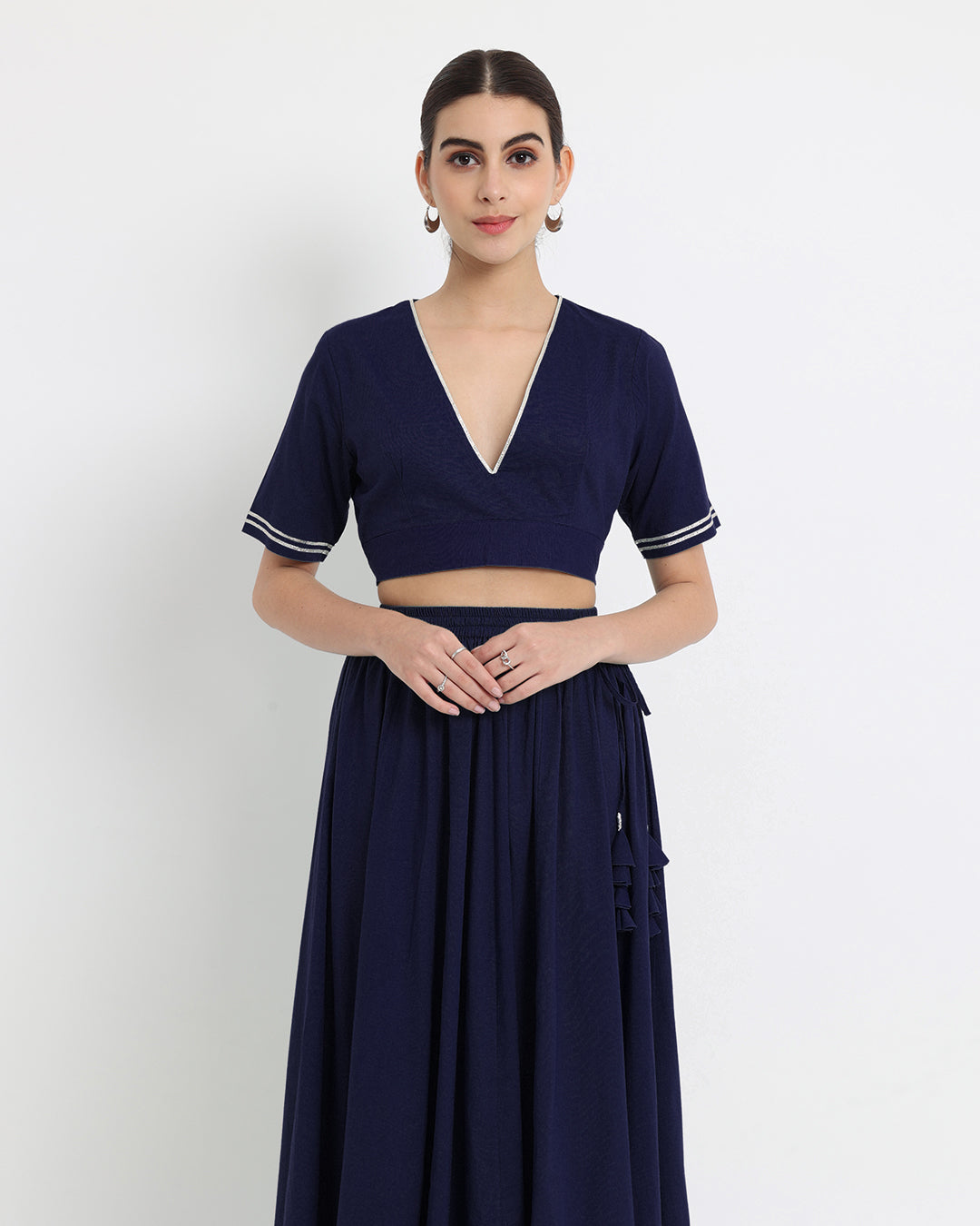 Midnight Blue Circle Cut Deep V Co-ord Set