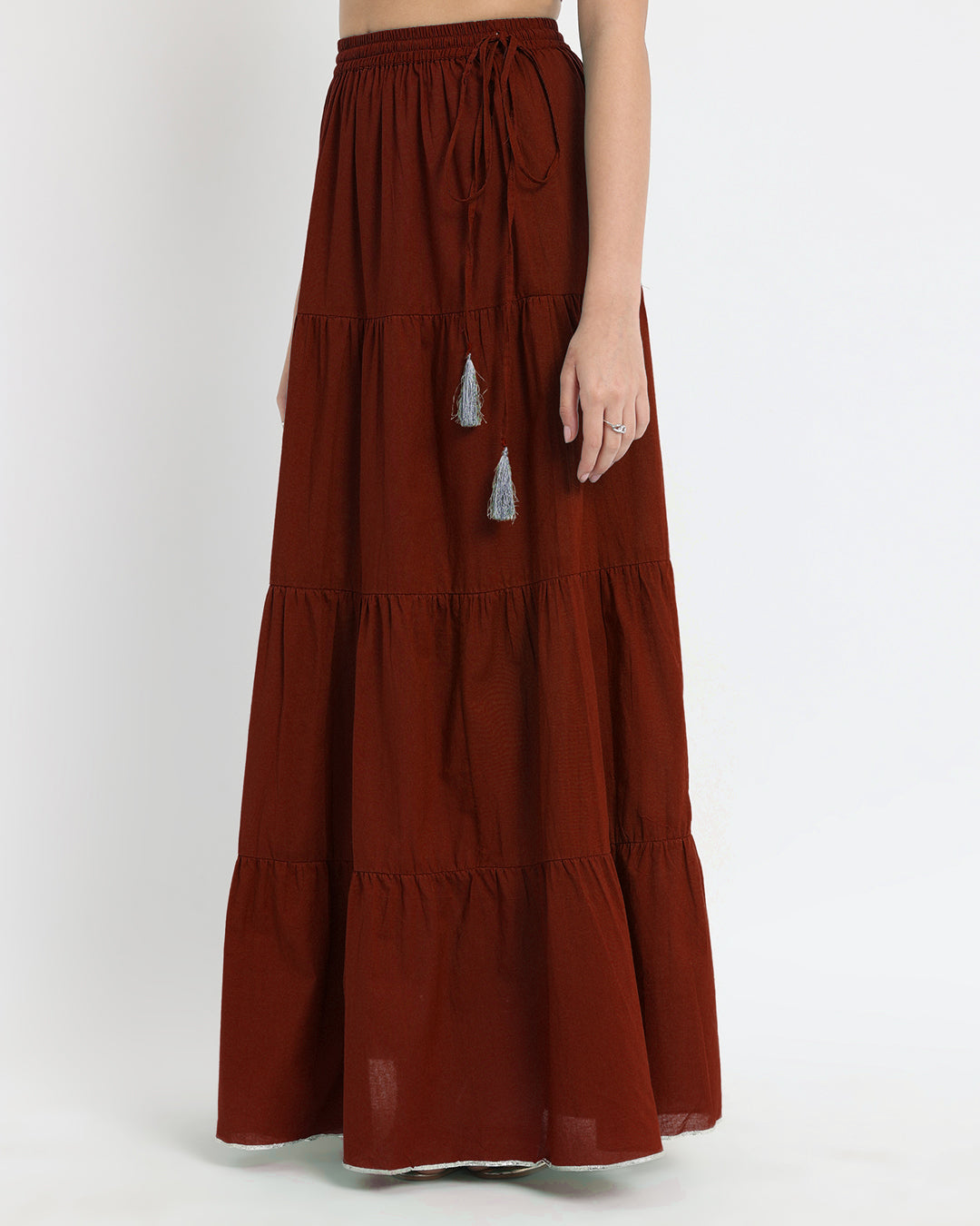 Russet Red Tiered Lace Skirt