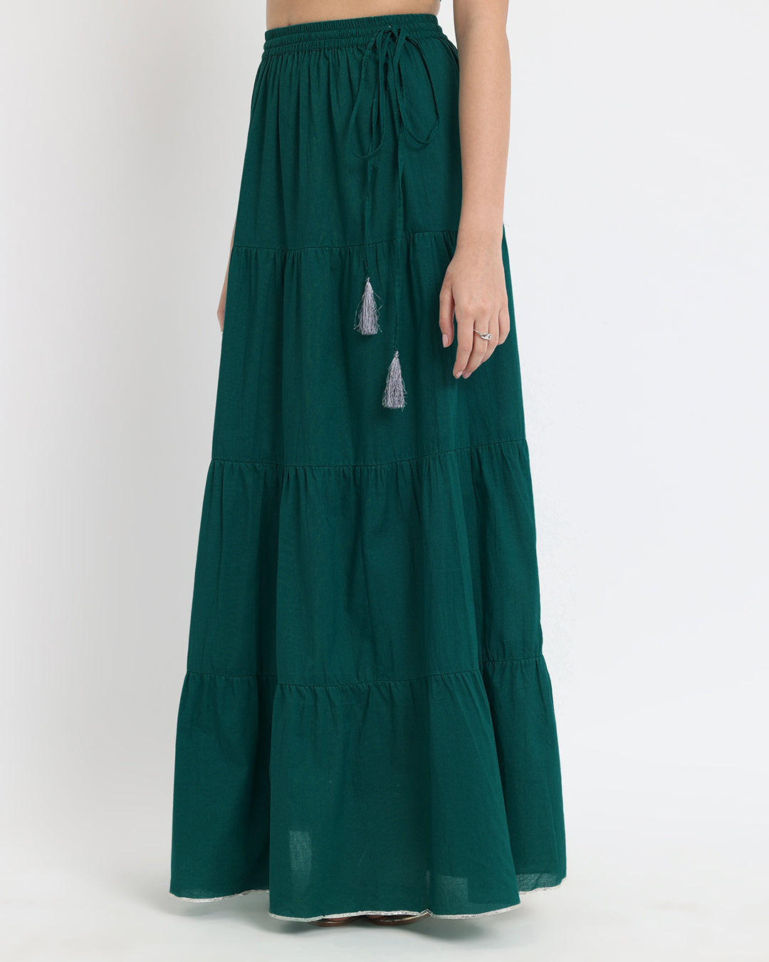 Deep Teal Tiered Lace Skirt Kurta Co-ord Set