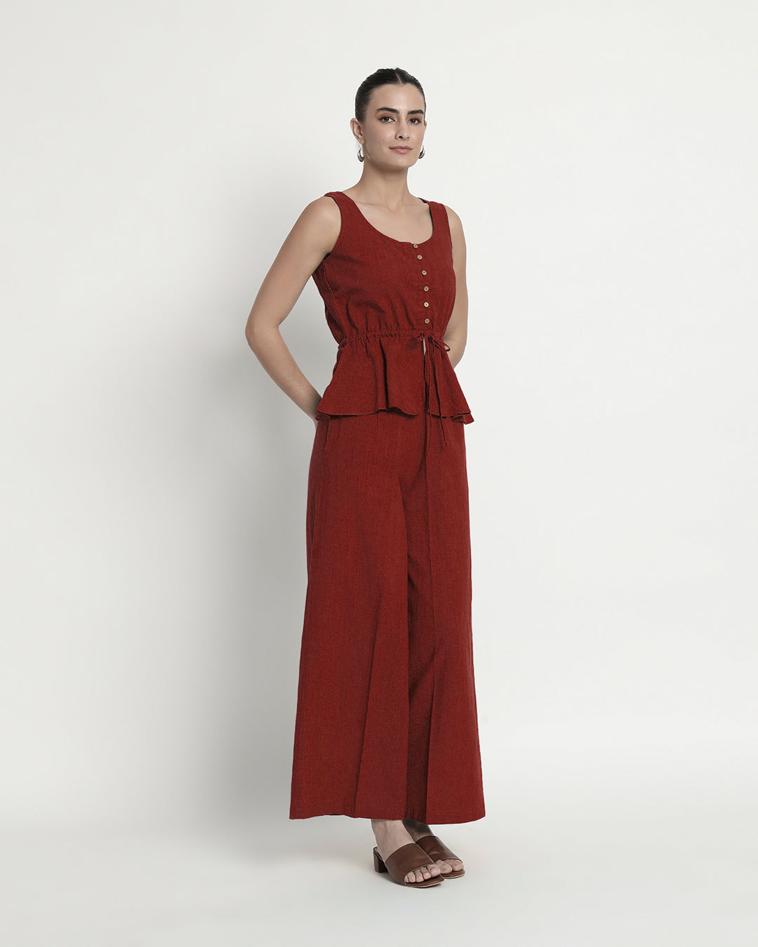 Russet Red Peplum Paradise Solid Co-ord Set