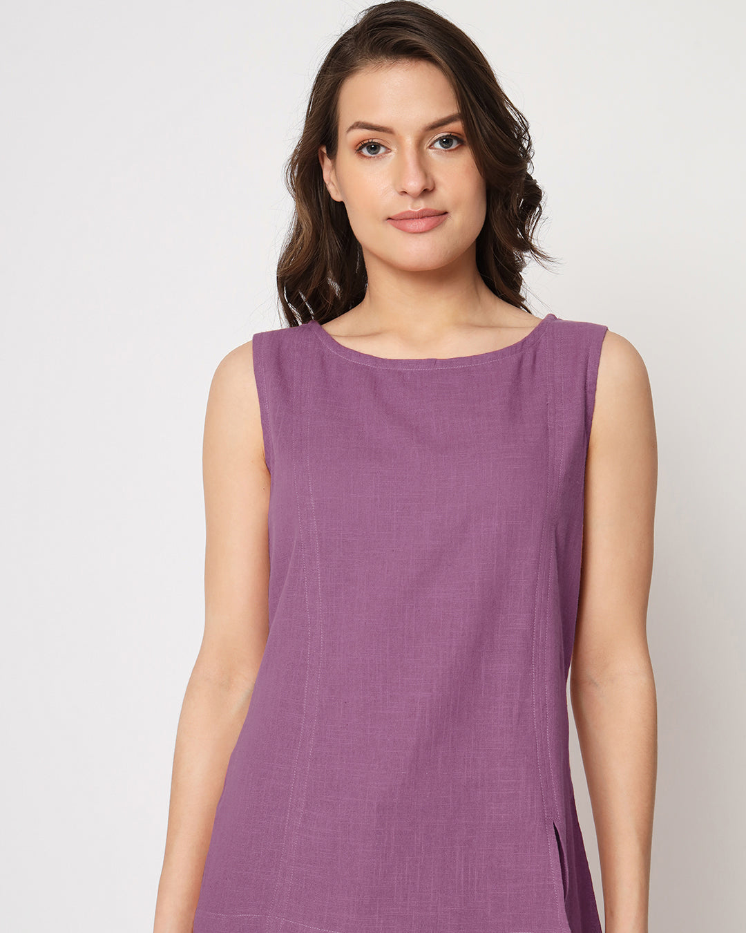 Wisteria Purple Sleeveless Short Length Solid Top (Without Bottoms)