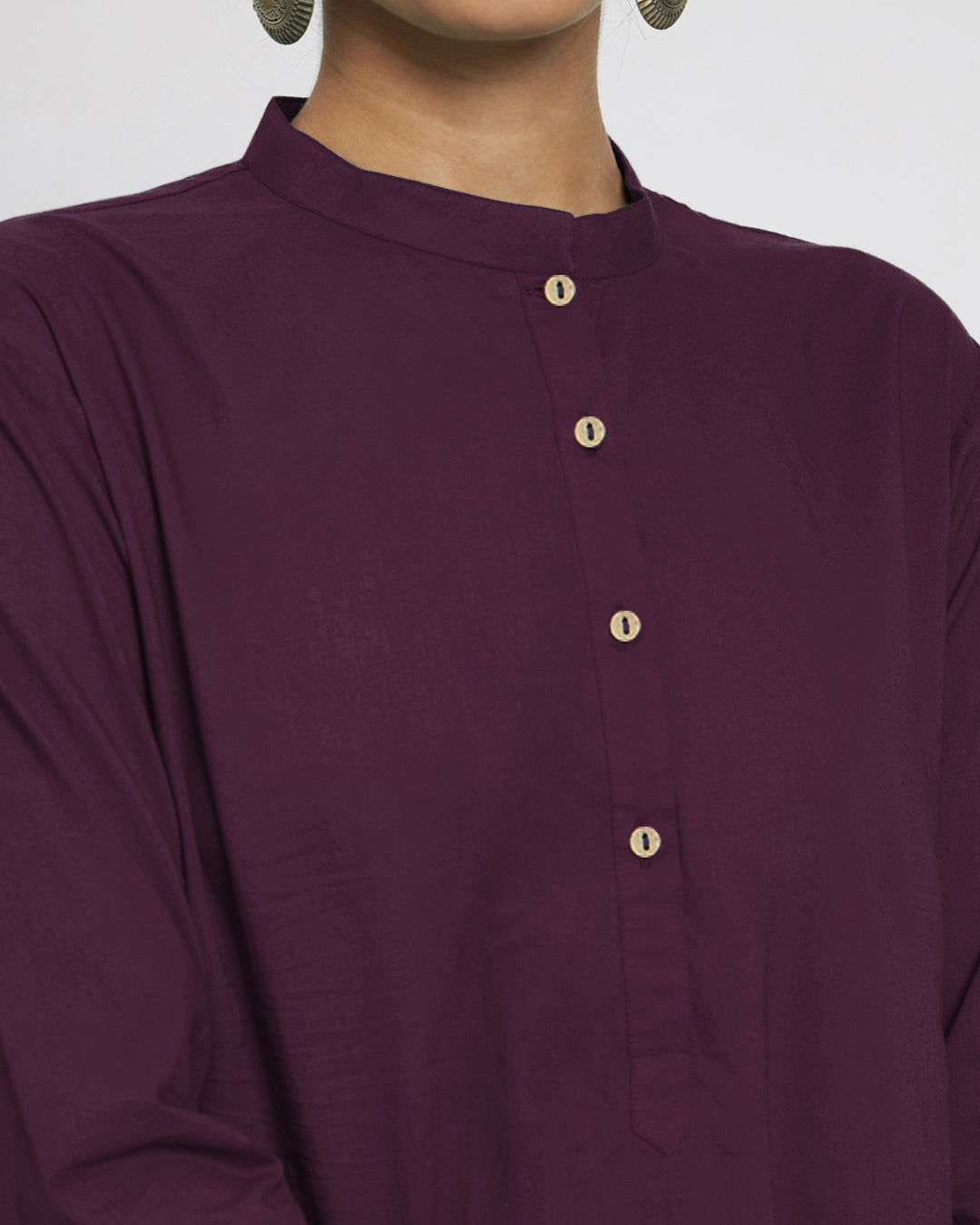 Plum Passion Modern Mandarin Collar Solid Co-ord Set