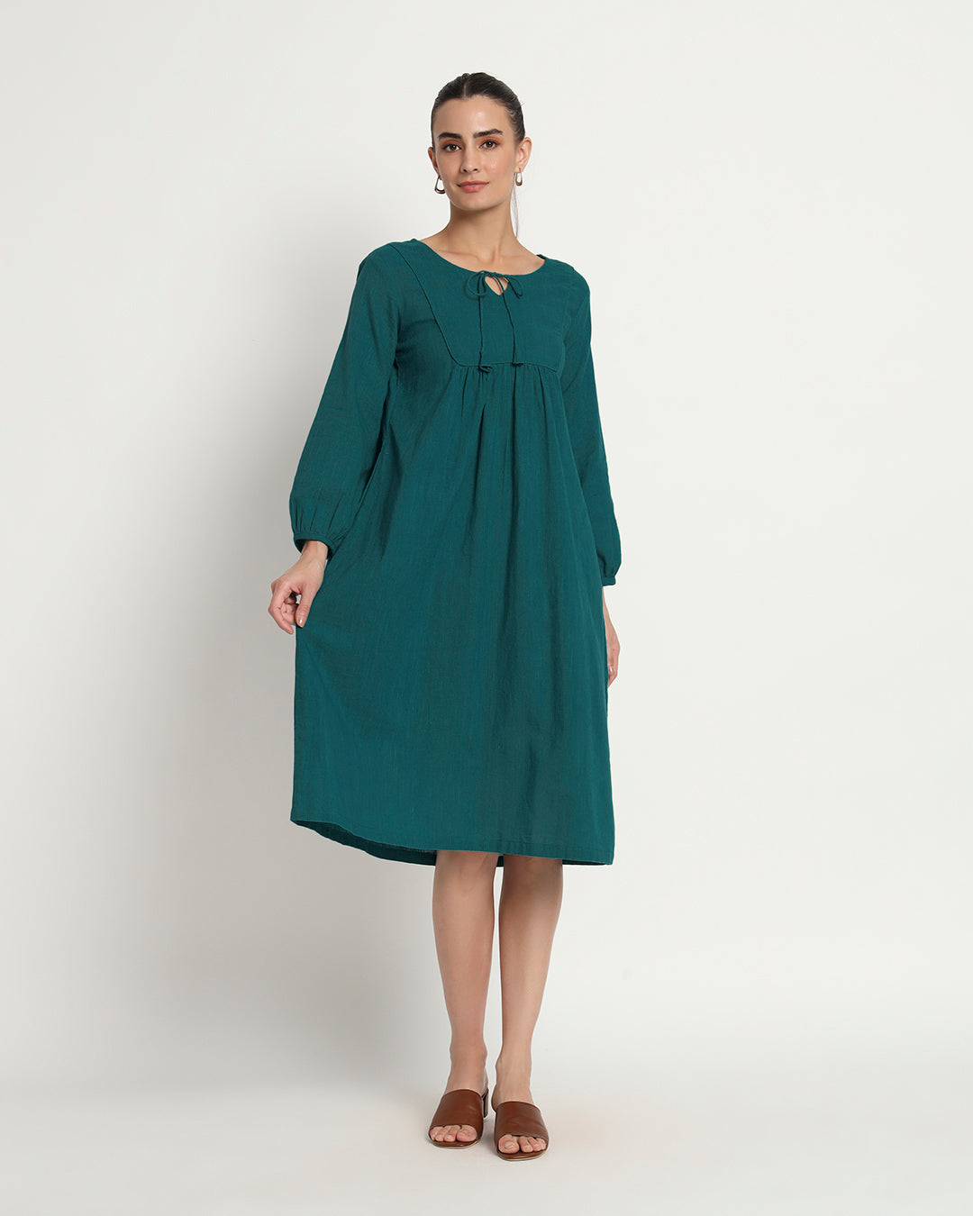 Deep Teal Playful Tie-Up Neck Dress