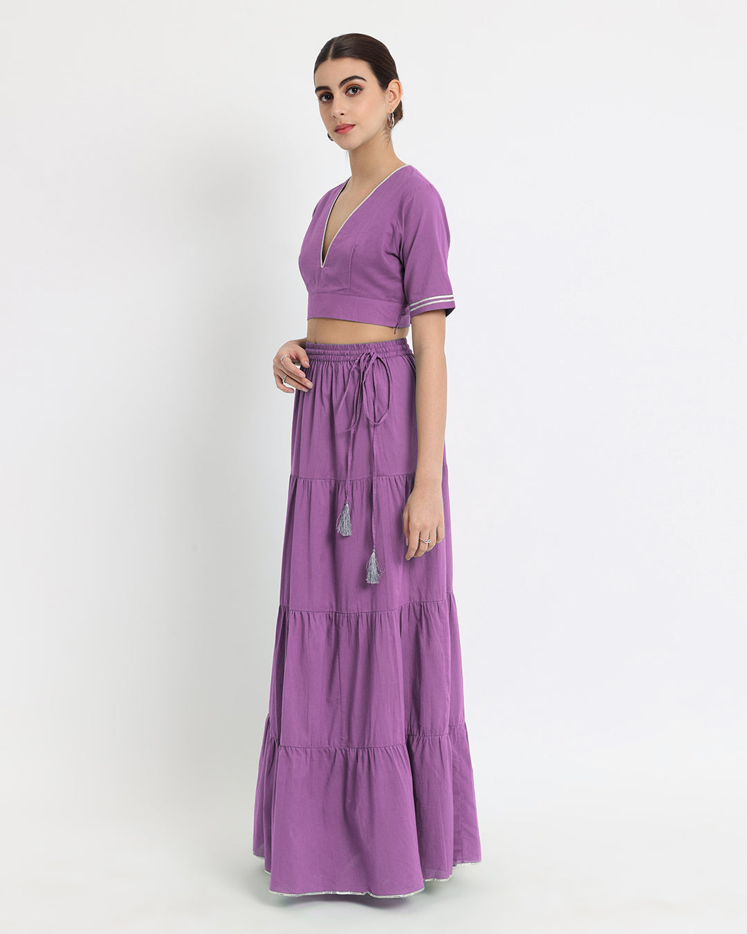 Wisteria Purple Tiery Lace Royal Deep V Co-ord Set
