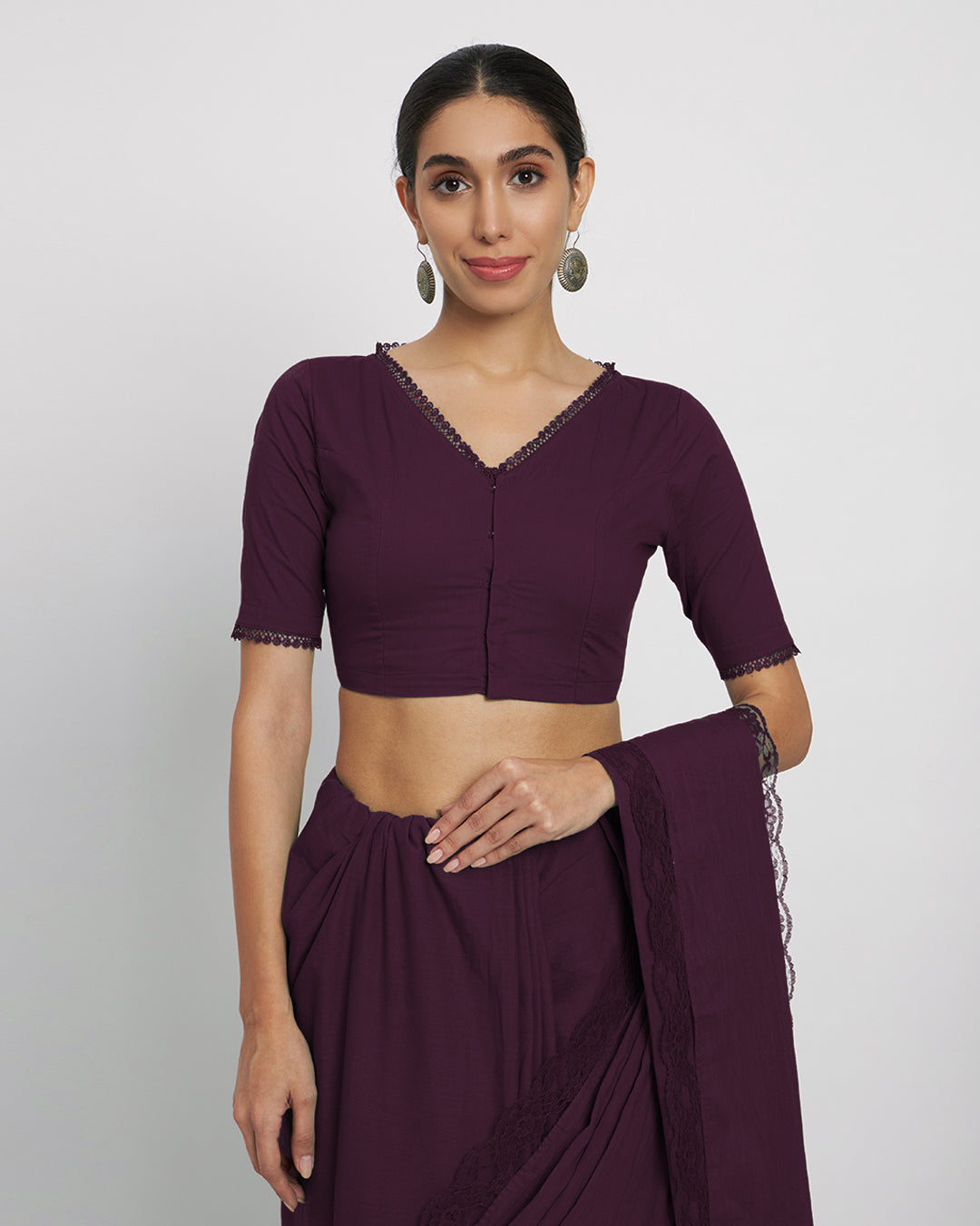 Plum Passion V Neck Lace Medley Blouse