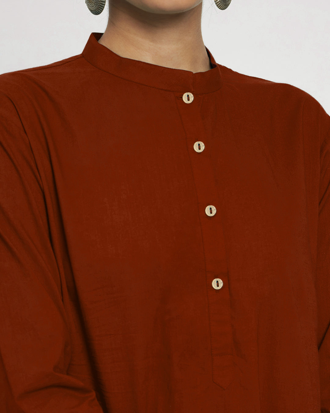 Russet Red Modern Mandarin Collar Solid Co-ord Set