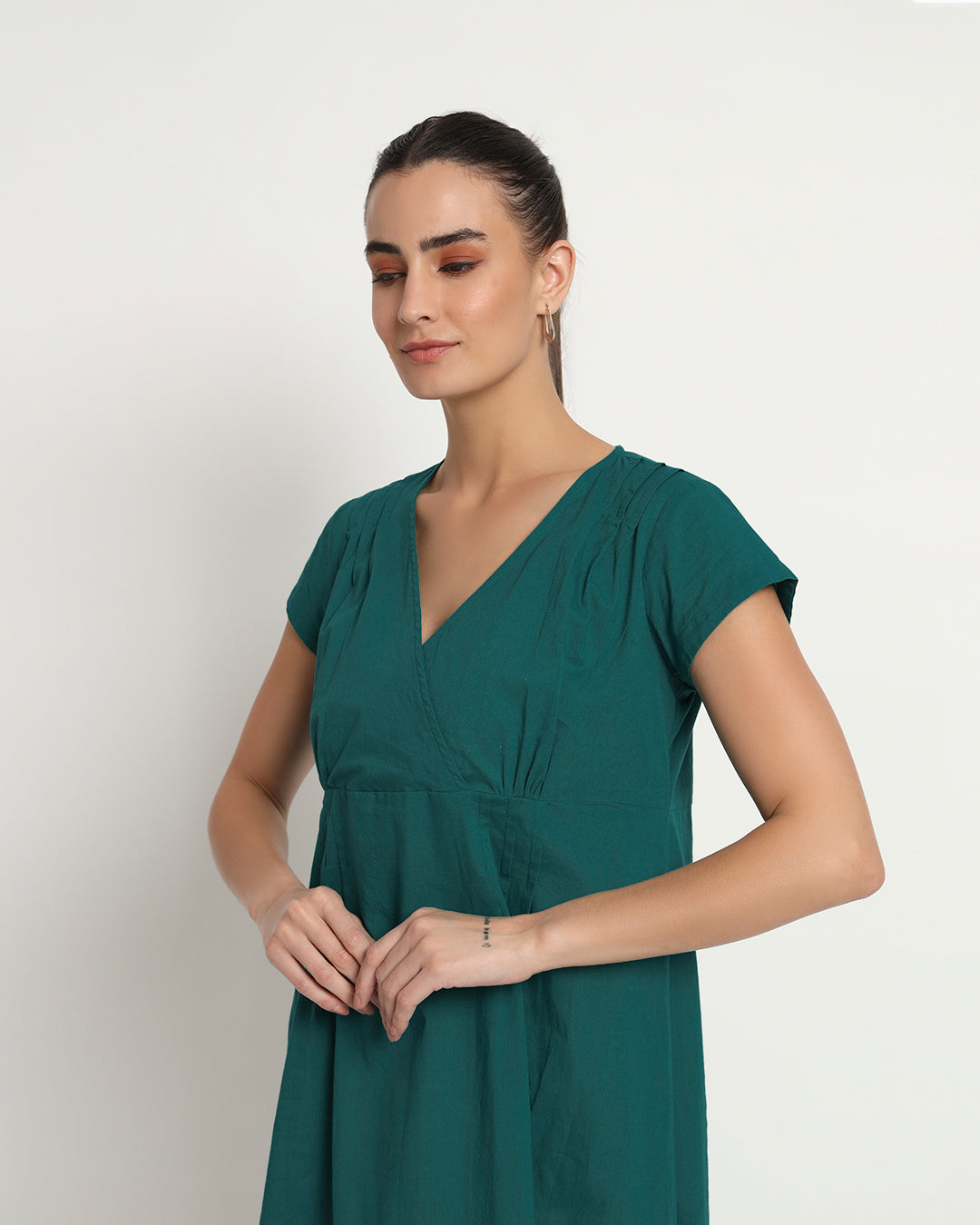 Deep Teal Voguish Verve V Neck Dress