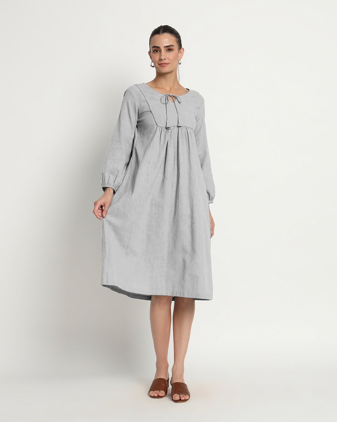 Iced Grey Playful Tie-Up Neck Dress