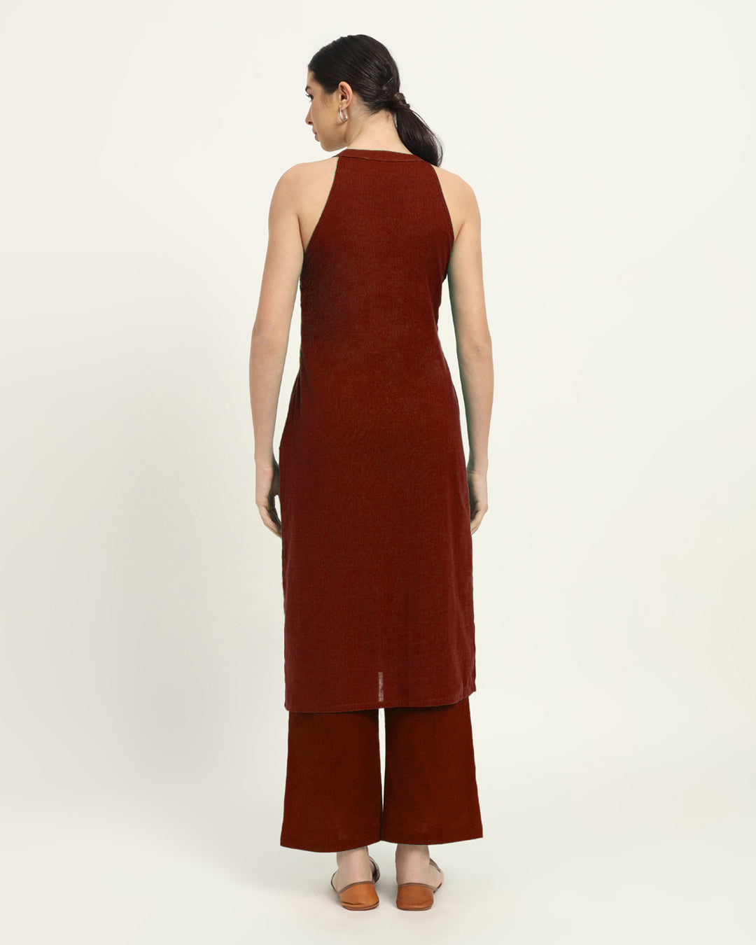 Combo: Blue Dawn & Russet Red Mermaid Button Down Solid Kurta