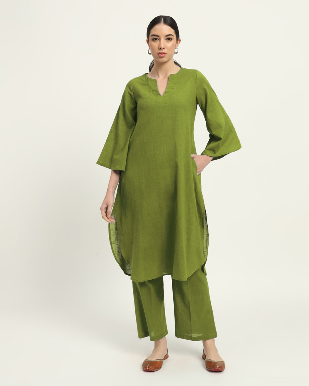 Combo: Beige & Sage Green Rounded Reverie Solid Kurta
