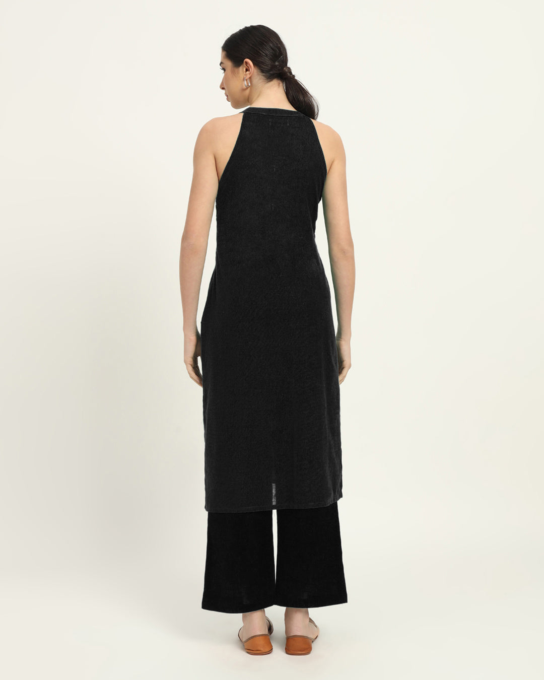 Combo: Black & Iced Grey Mermaid Button Down Solid Kurta