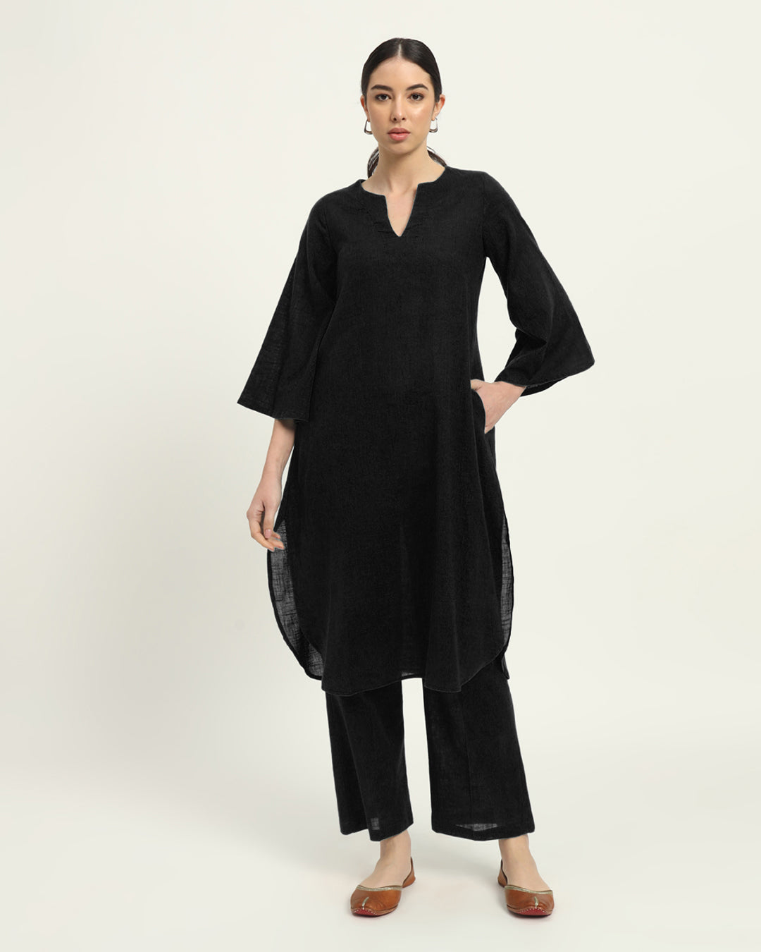 Combo: Black & Iced Grey Rounded Reverie Solid Kurta