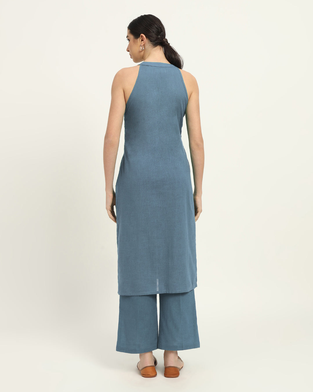 Combo: Beige & Blue Dawn Mermaid Button Down Solid Kurta