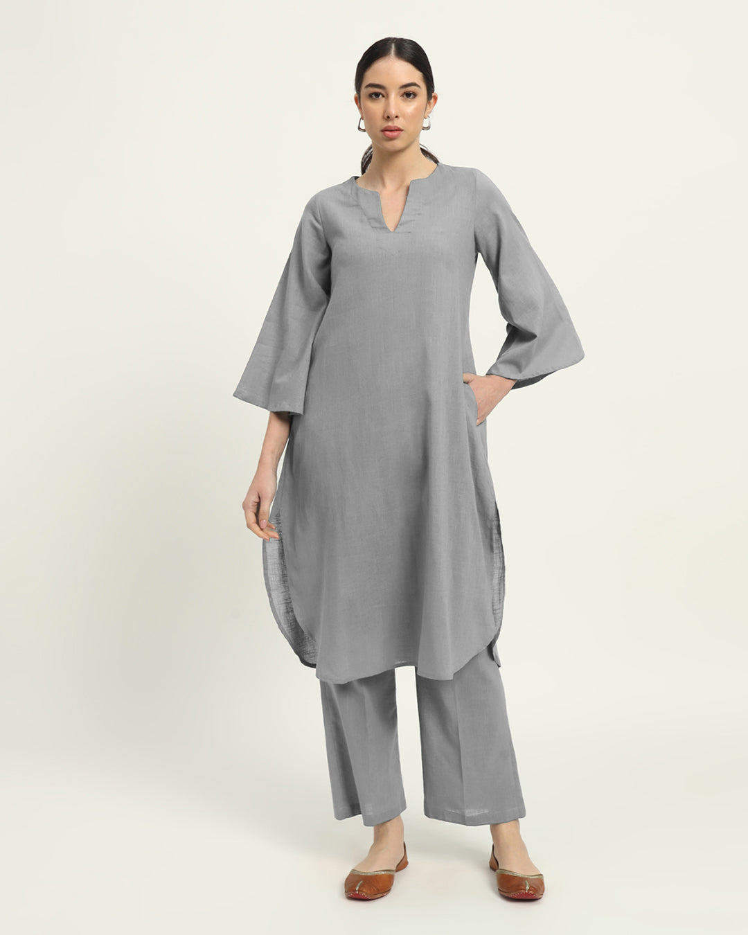 Combo: Burst Of Lime & Iced Grey Rounded Reverie Solid Kurta
