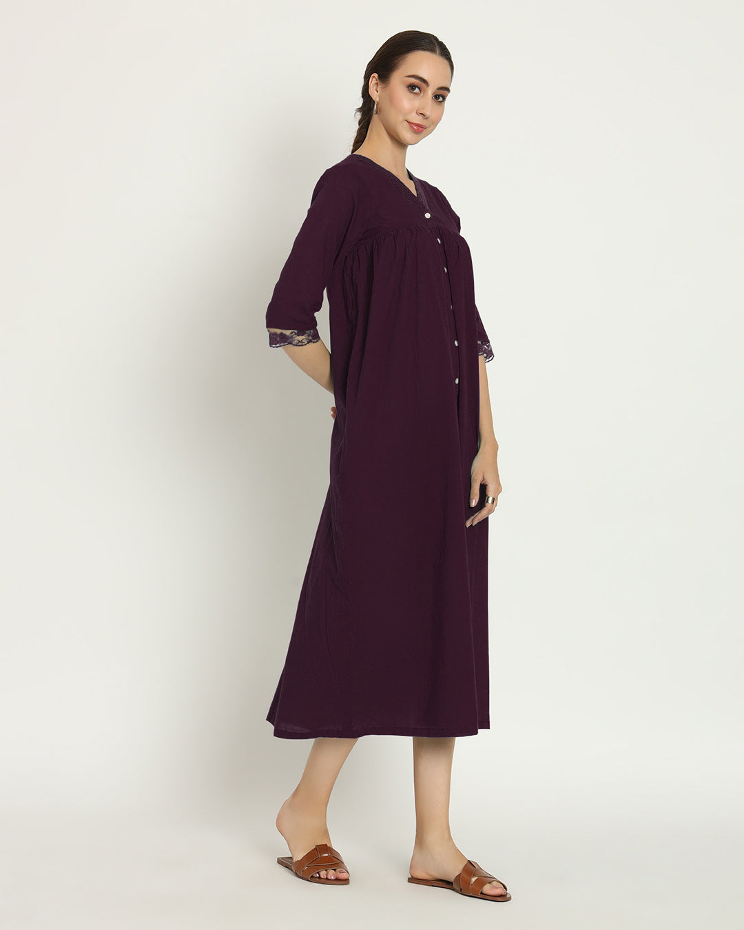 Plum Passion V Neck Stylish Slumber Nightdress