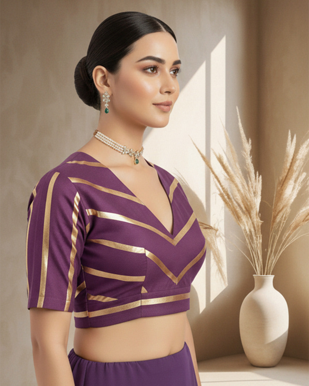 Wine Glisten Gala Deep V Blouse