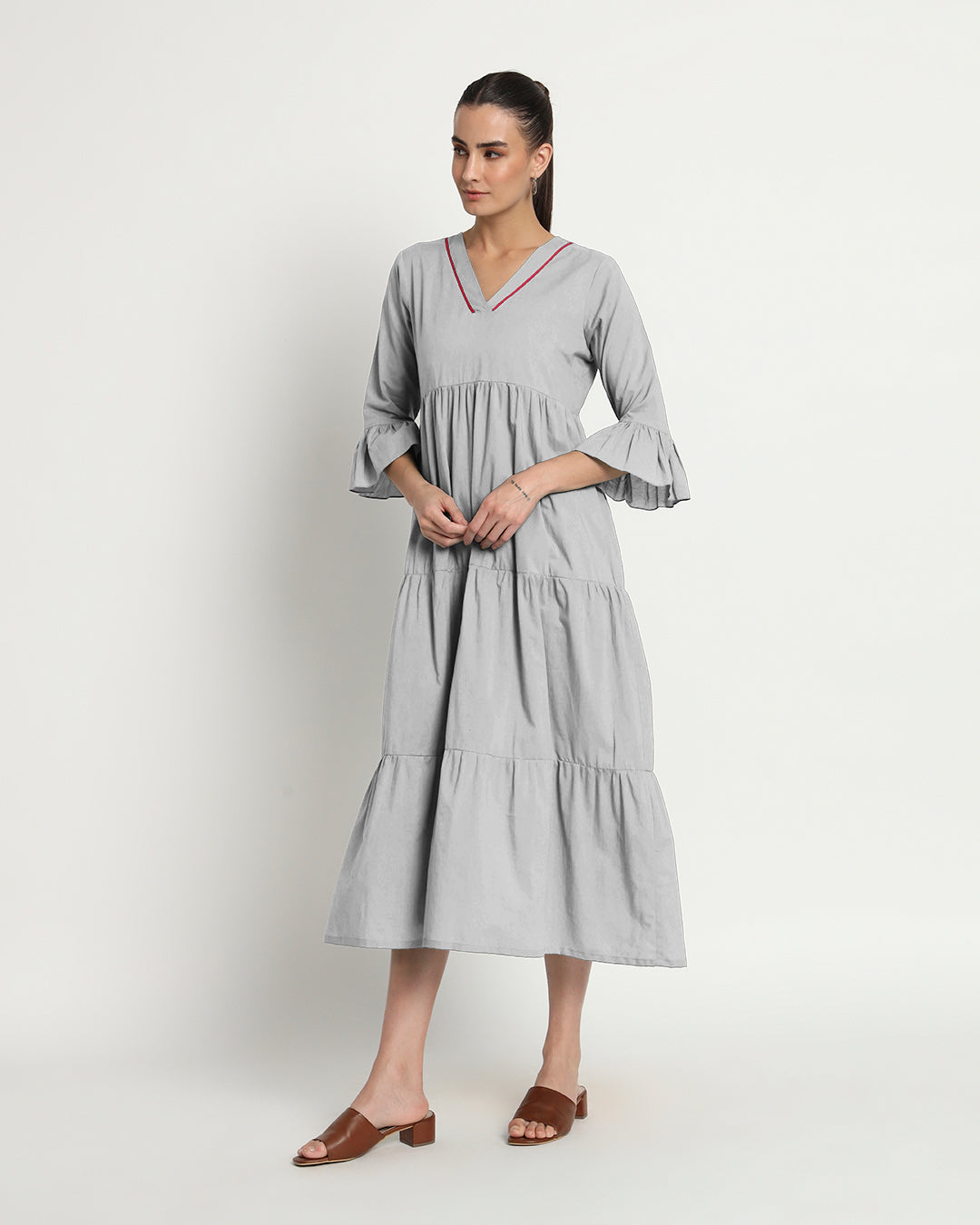 Iced Grey Flounce & Flow Maxi Dress