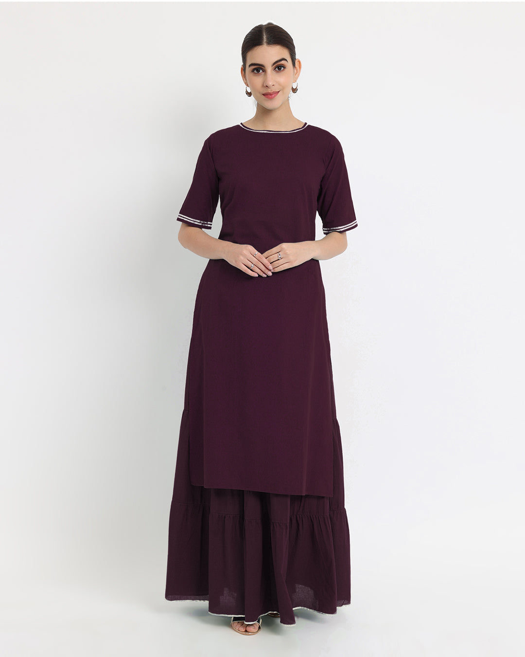 Plum Passion Tiered Lace Skirt Kurta Co-ord Set