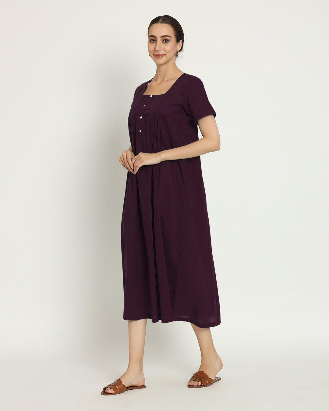 Combo: Plum Passion & Sage Green Square Neck Serenity Nightdress- Set Of 2