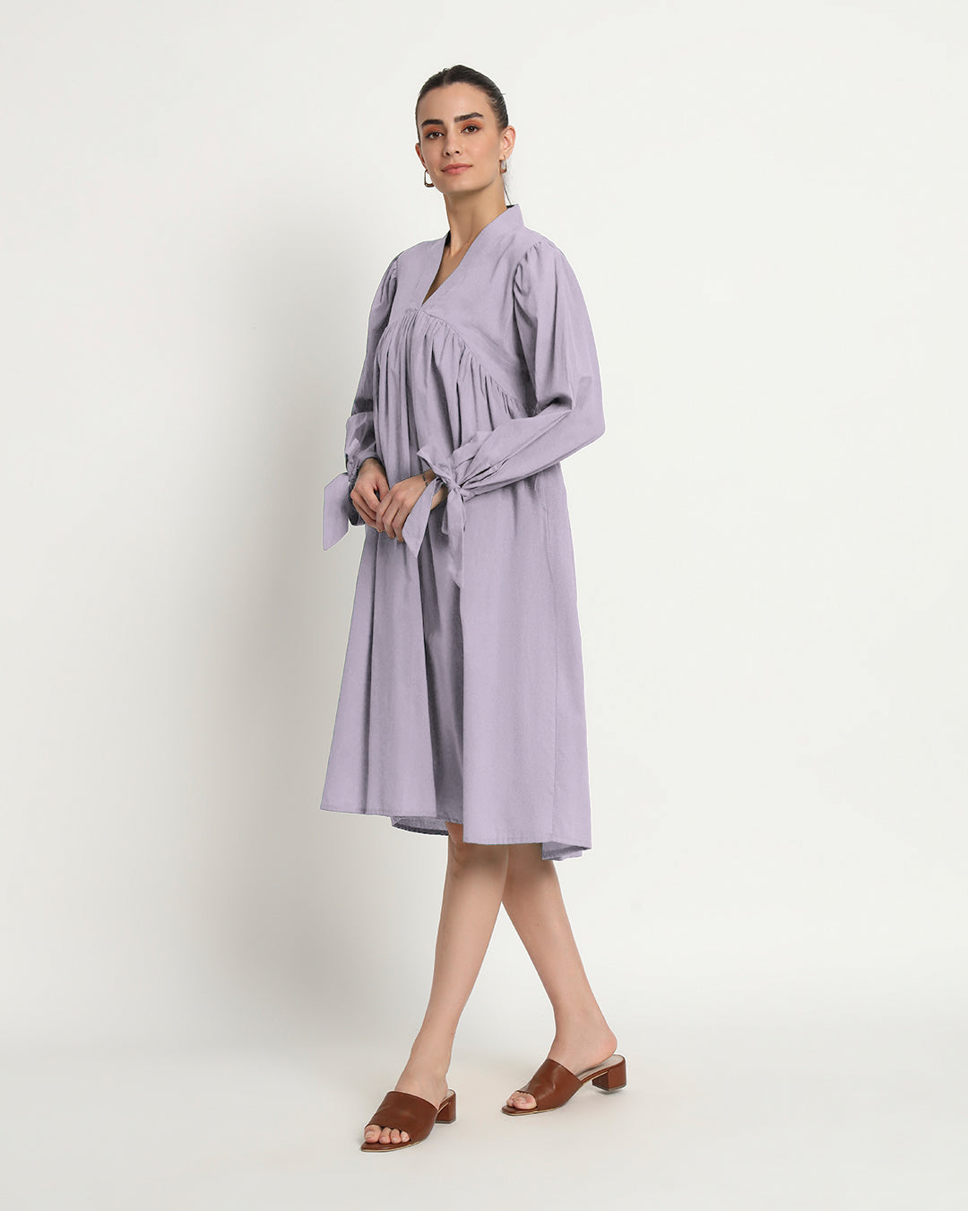 Lilac Bowtiful Gathering V Neck Dress
