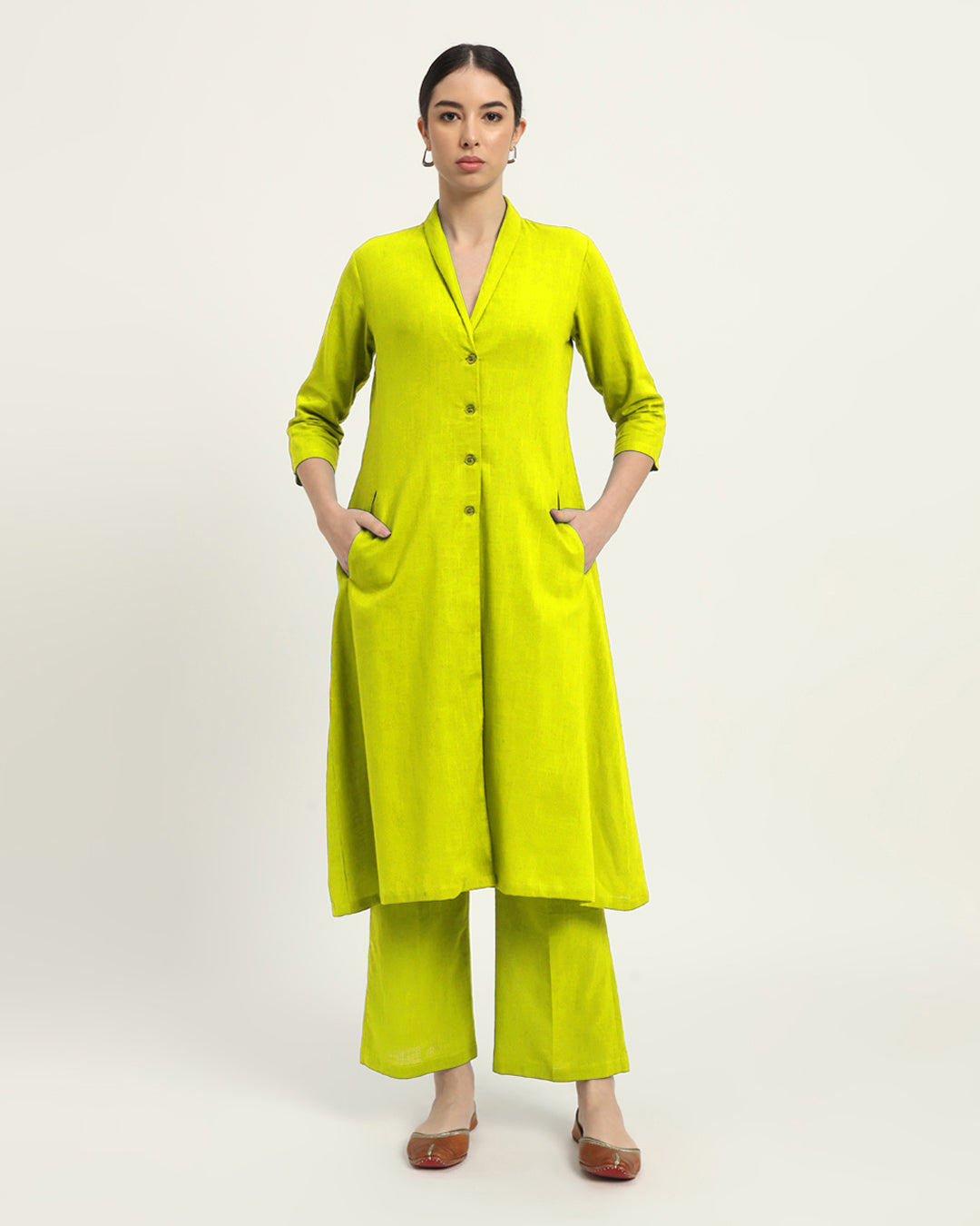 Lime Boho Harmony Flared Solid Co-ord Set