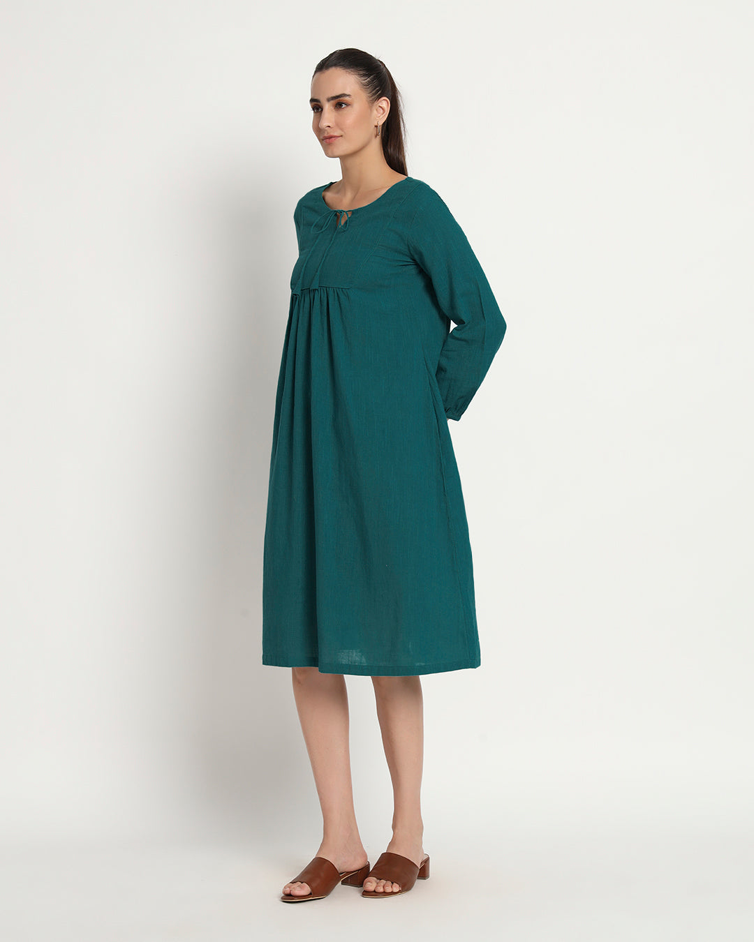 Deep Teal Playful Tie-Up Neck Dress