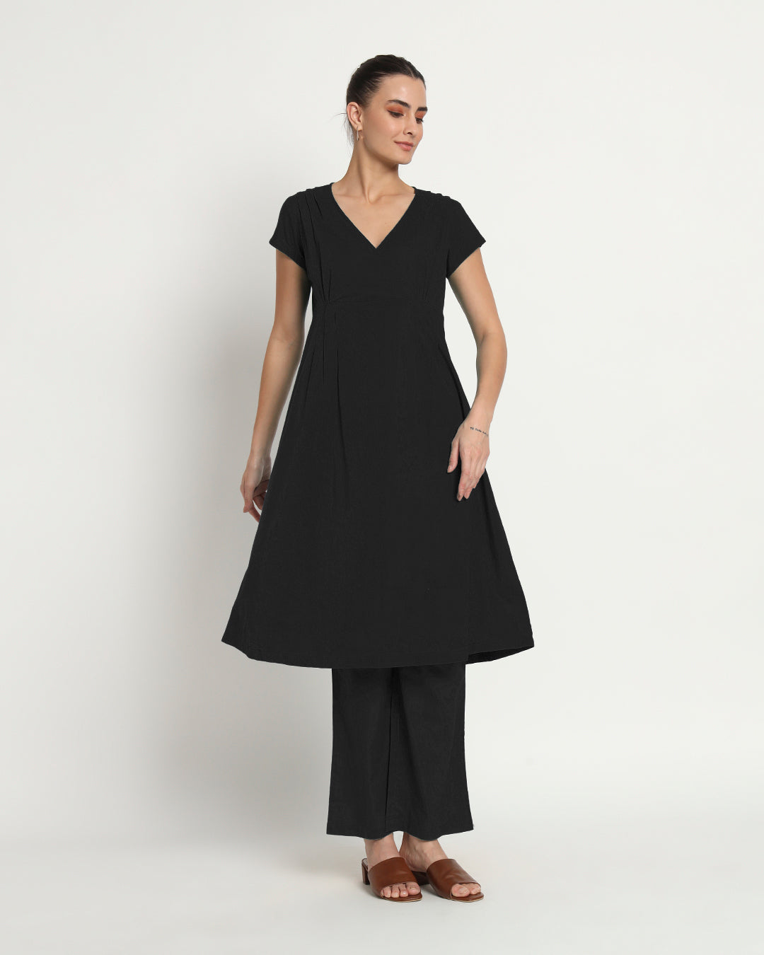 Classic Black Voguish Verve V Neck Solid Co-ord Set
