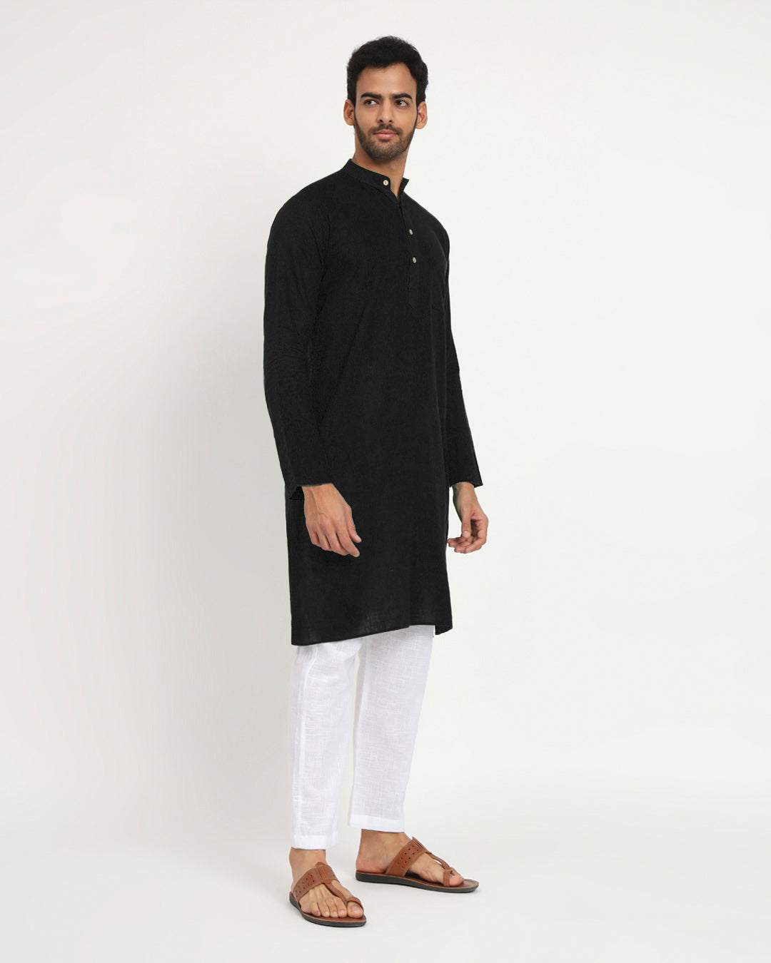 Combo: Classic Black Monochromatic Mandarin Collar Men's Kurta & Pyjama
