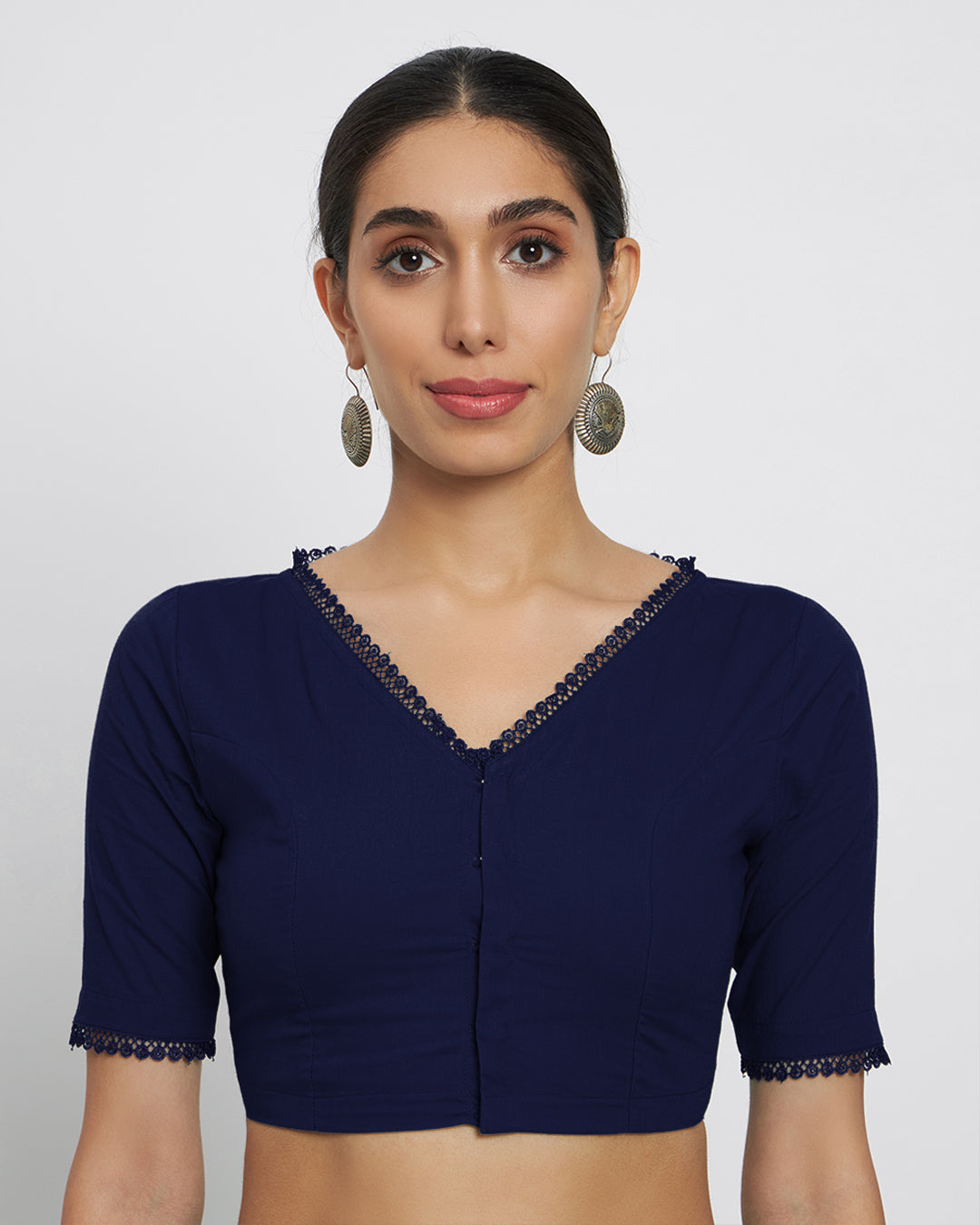 Combo: Midnight Blue & Classic Red V Neck Lace Medley Blouse- Set of 2
