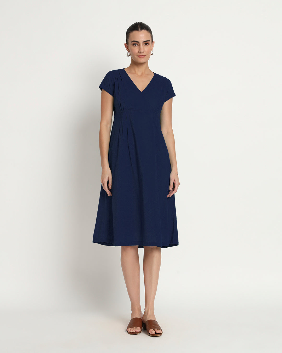 Midnight Blue Voguish Verve V Neck Dress