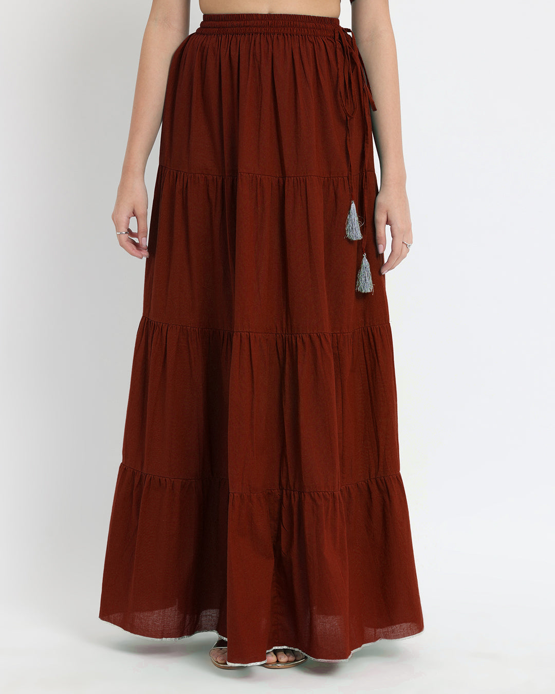 Russet Red Tiered Lace Skirt