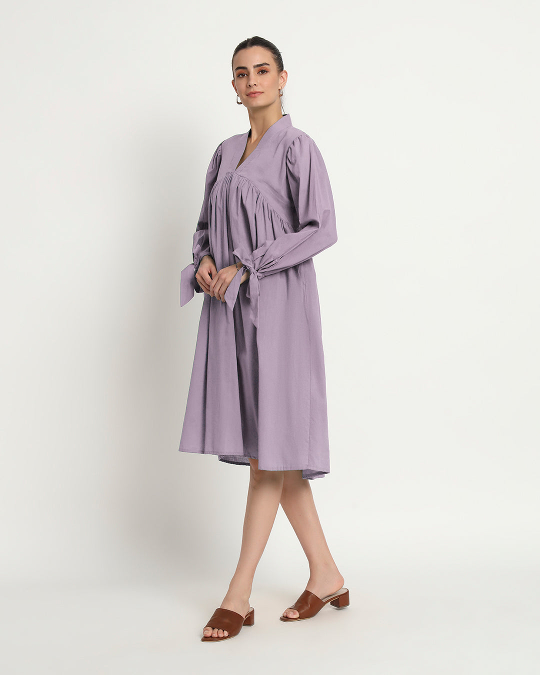 Iris Pink Bowtiful Gathering V Neck Dress