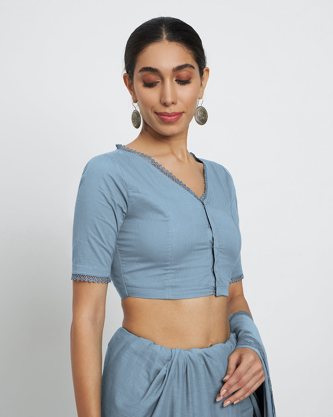 Blue Dawn V Neck Lace Medley Blouse