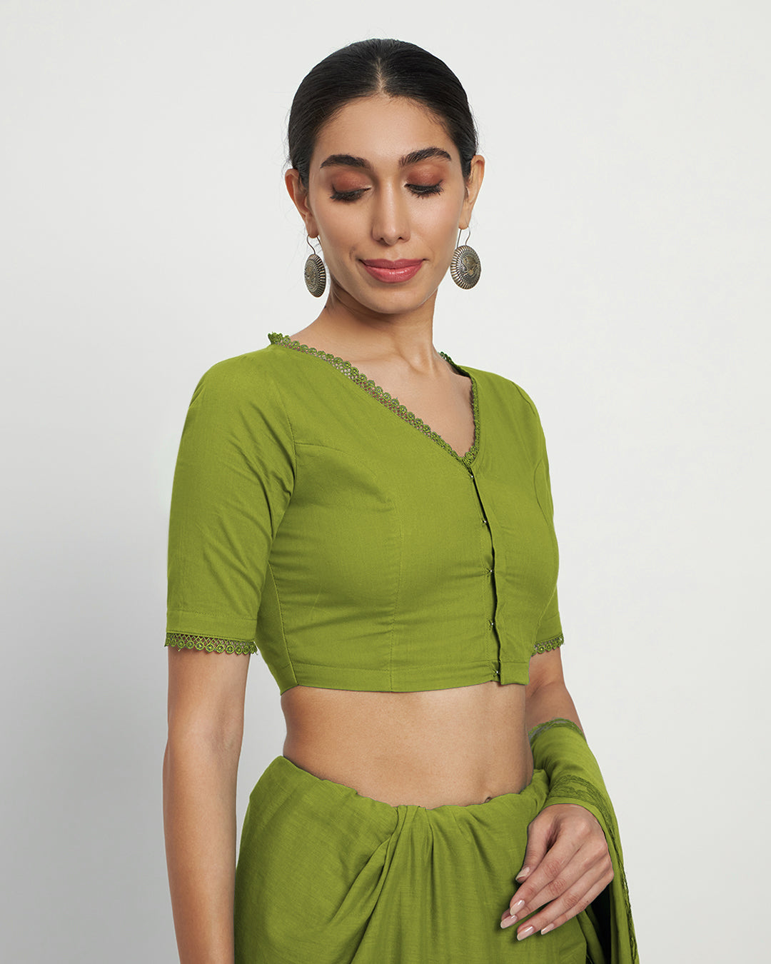 Sage Green V Neck Lace Medley Blouse