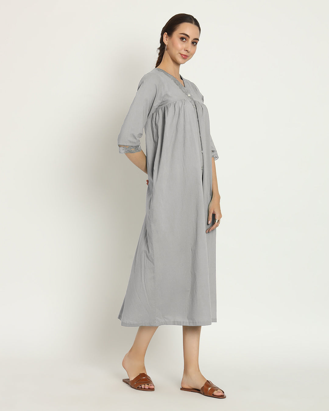 Iced Grey V Neck Stylish Slumber Nightdress