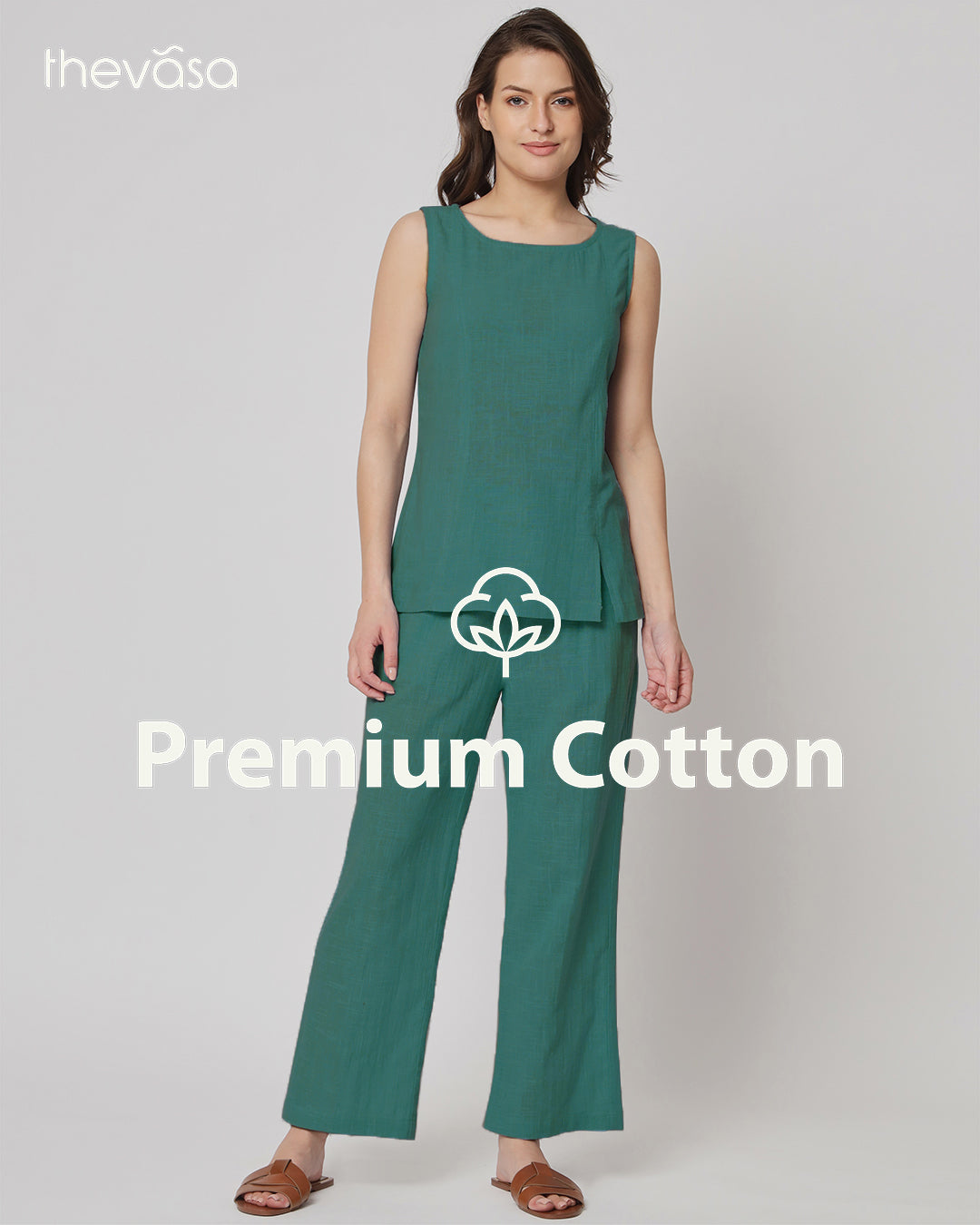 Forest Green Sleeveless Short Length Solid Co-ord Set